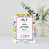 Pastel roze bloemenromantische bruiloft details informatiekaartje (Staand voorkant)