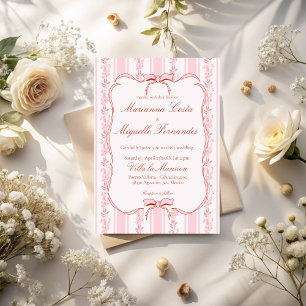 Pastel roze  bloemenstrepen bruiloft kaart