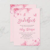Pastel roze bloemenzachte waterverf 17e verjaardag kaart (Voorkant / Achterkant)