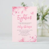 Pastel roze bloemenzachte waterverf 18e verjaardag kaart (Staand voorkant)