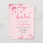 Pastel roze bloemenzachte waterverf 19e verjaardag kaart (Voorkant / Achterkant)