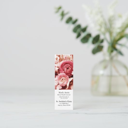 Pastel roze bloemetjes bladwijzer mini visitekaartje (Staand voorkant)