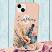 Pastel roze bloemig Elegant monogram Case-Mate iPhone Case