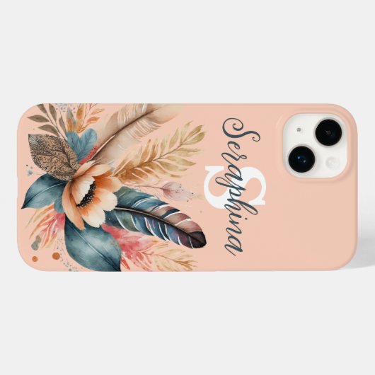 Pastel roze  bloemig Elegant monogram Case-Mate iPhone Case (Achterkant (horizontaal))