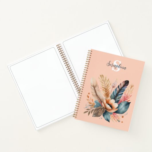 Pastel roze  bloemig Elegant monogram Notitieboek (Binnen)