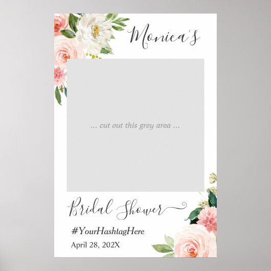 Pastel Roze Bloemige Bruidsdouche Fotocabine Poster (Voorkant)