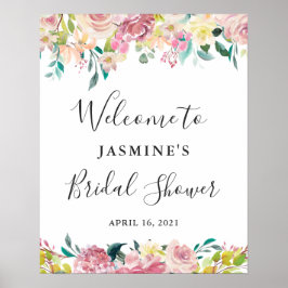 Pastel Roze Bloemige Bruiloft Feest Welkomstbord Poster