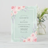 Pastel Roze Bloemige Bruiloft Kaart (Staand voorkant)