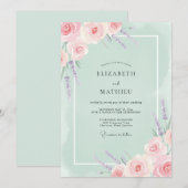 Pastel Roze Bloemige Bruiloft Kaart (Voorkant / Achterkant)