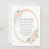 Pastel Roze Bloemige Geometrische Bat Mitzvah Kaart (Voorkant)