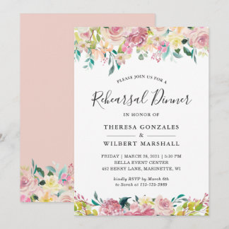 Pastel Roze Bloemige Proefhuwelijksdiner Uitnodigi Kaart