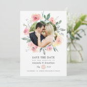 Pastel Roze Bloemige Trouwdag Save The Date (Staand voorkant)