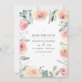 Pastel Roze Bloemige Trouwfoto Save The Date (Voorkant)