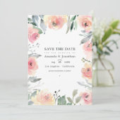 Pastel Roze Bloemige Trouwfoto Save The Date (Staand voorkant)