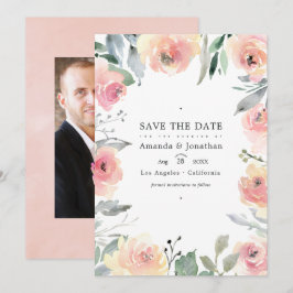 Pastel Roze Bloemige Trouwfoto Save The Date