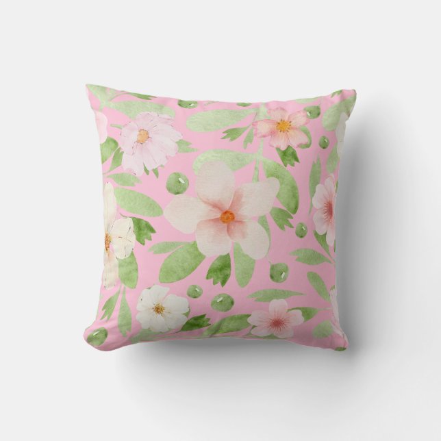 Pastel roze bloempatroon kussen gooien (Voorkant)