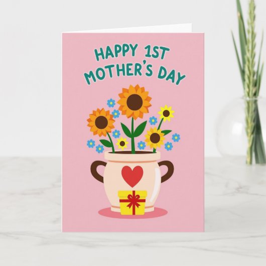 Pastel Roze Bloempotkaart Kaart (Voorkant)