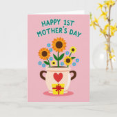 Pastel Roze Bloempotkaart Kaart (Gele Bloem)