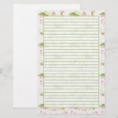 Pastel Roze Bloesem Bloesem Spring Green Lined Briefpapier (Voorkant / Achterkant)
