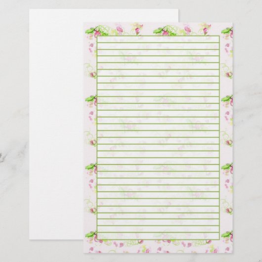 Pastel Roze Bloesem Bloesem Spring Green Lined Briefpapier (Voorkant / Achterkant)