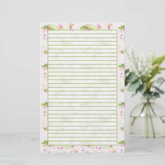 Pastel Roze Bloesem Bloesem Spring Green Lined Briefpapier (Staand voorkant)