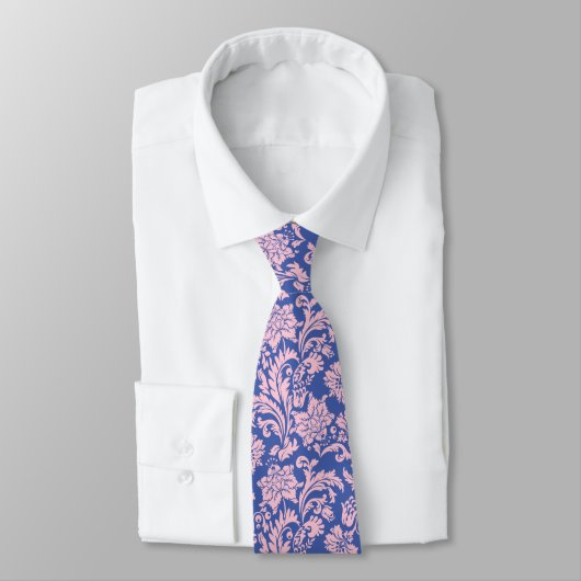 Pastel Roze & Blue Floral Damask Patroon Stropdas (Gebonden)