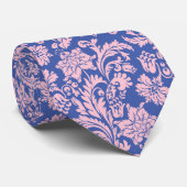 Pastel Roze & Blue Floral Damask Patroon Stropdas (Opgerold)