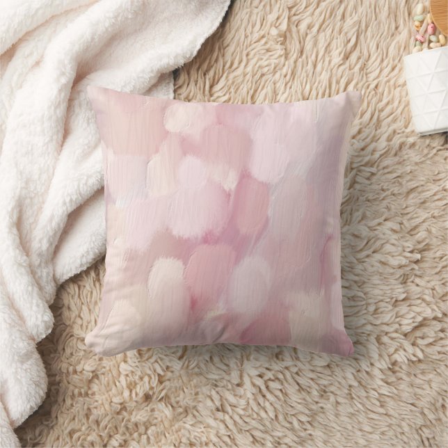 Pastel roze blush abstract beschilderd. Penseelstr Kussen (Deken)