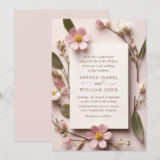 Pastel Roze Blush Boheemse Wildflowers Wedding Kaart