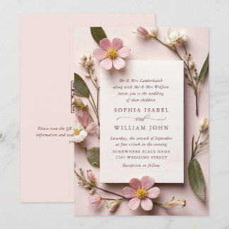Pastel Roze Blush Boho Wilde Bloemen Trouw QR-code Kaart