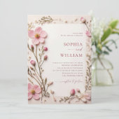 Pastel Roze Blush Boho Wildflowers Wedding Kaart (Staand voorkant)