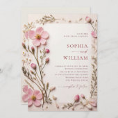 Pastel Roze Blush Boho Wildflowers Wedding Kaart (Voorkant / Achterkant)
