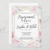 Pastel Roze & Blush Floral Engagement Party Kaart (Voorkant / Achterkant)