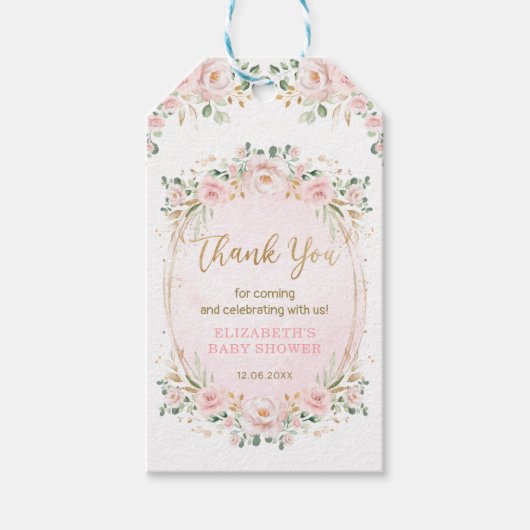 Pastel roze blush gouden tuin Rozen baby meisje Cadeaulabel (Voorkant)