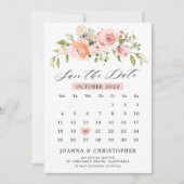 Pastel Roze Blush Roos Bloemen Botanische Kalender Save The Date (Voorkant)