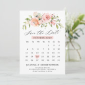Pastel Roze Blush Roos Bloemen Botanische Kalender Save The Date (Staand voorkant)