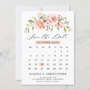 Pastel Roze Blush Roos Bloemen Botanische Kalender Save The Date