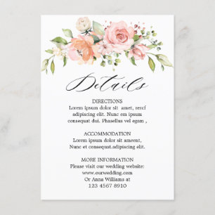 Pastel Roze Blush Roos Bloemen Trouwdetails Informatiekaartje