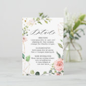Pastel Roze Blush Roos Bloemen Trouwdetails Informatiekaartje (Staand voorkant)