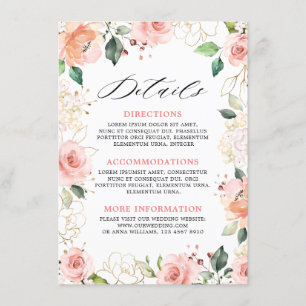 Pastel Roze Blush Roos Bloemen Trouwdetails Informatiekaartje