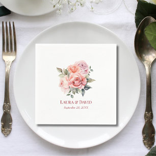 Pastel Roze Blush Roos Botanisch Trouwpapier Servet