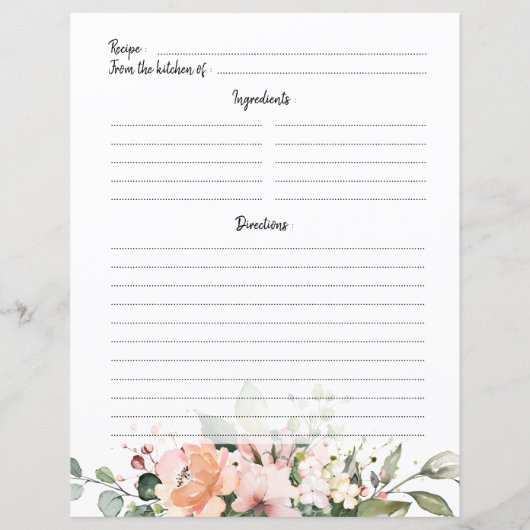 Pastel Roze Blush Roos Floral Recipe Kaart (Achterkant)