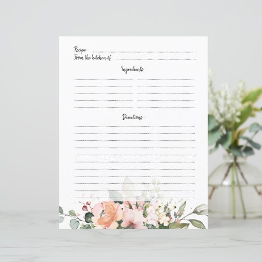 Pastel Roze Blush Roos Floral Recipe Kaart (Staand voorkant)