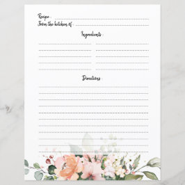Pastel Roze Blush Roos Floral Recipe Kaart