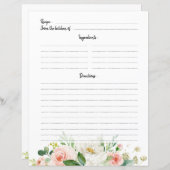 Pastel Roze Blush Roos Floral Recipe Kaart (Voorkant / Achterkant)