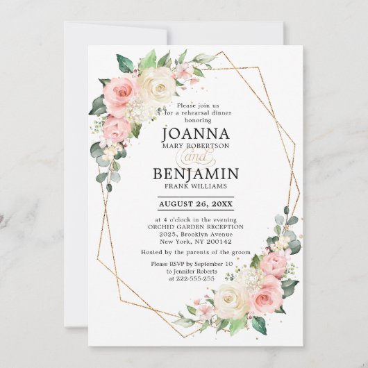 Pastel Roze Blush Roos Floral repetitie Dinner Kaart (Voorkant)