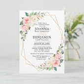 Pastel Roze Blush Roos Floral repetitie Dinner Kaart (Staand voorkant)