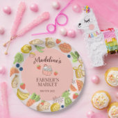 Pastel Roze Boerenmarkt Groenten en Fruit Papieren Bordje (Feest)