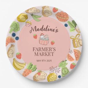 Pastel Roze Boerenmarkt Groenten en Fruit Papieren Bordje