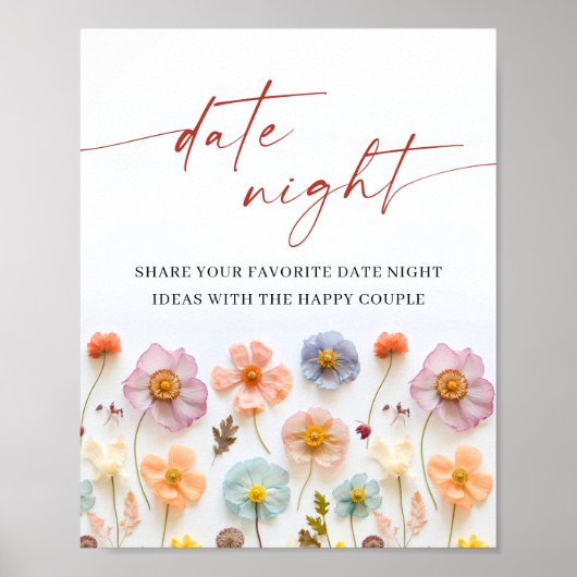 Pastel Roze Boheemse Wilde Bloemen Datum Nacht Ide Poster (Voorkant)